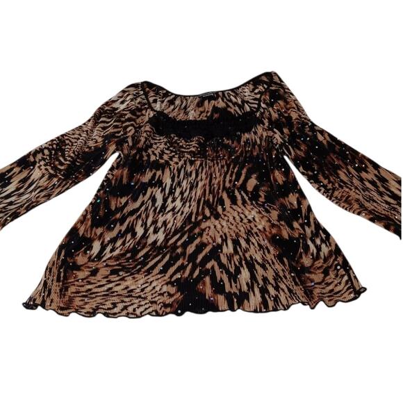 VINTAGE Y2K 90s Blouse Top Beaded Accordion Pleat M/L Animal Whimsigoth Babydoll - Picture 3 of 11